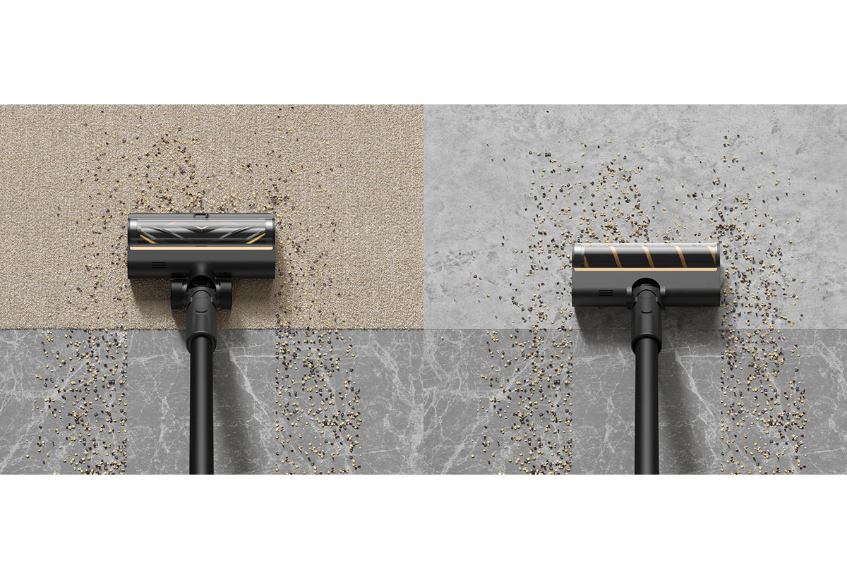 Απεικονίζεται σκούπισμα σε δύο διαφορετικά είδη δαπέδου.